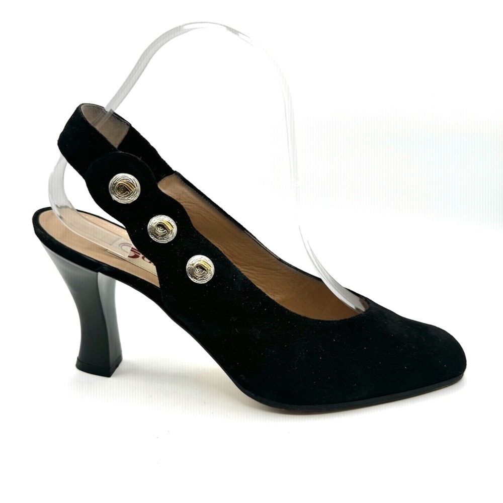 GIORGIO FABIABINI BLACK SUEDE HEEL VINTAGE LEATHER SHOES SLINGBACK MADE IN ITALY